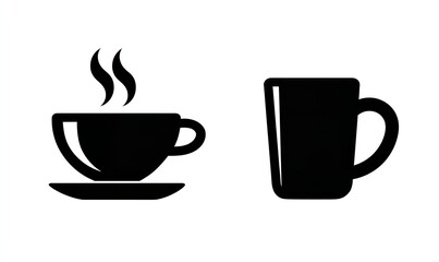 Black vector icon of a coffee cup and mug on a white background, Generative AI.