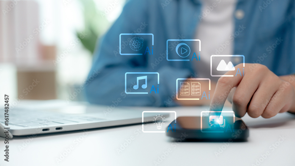 Poster ai-powered content generation enables users to create multimedia files like images, audio, video, an