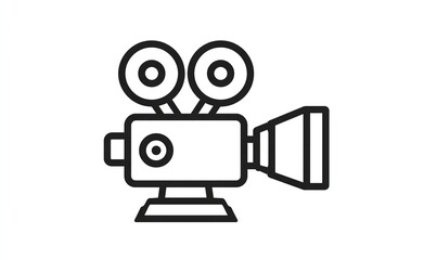 video camera icon line art on white background, simple design, bold lines, vector style, simple design, flat shape, vector graphic, flat shapes, two different styles, Generative AI.