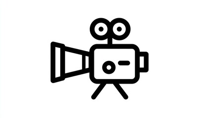 video camera icon line art on white background, simple design, bold lines, vector style, simple design, flat shape, vector graphic, flat shapes, two different styles, Generative AI.