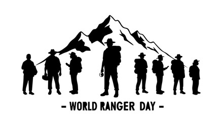 World Ranger Day Illustration - Silhouette of Rangers & Mountains.