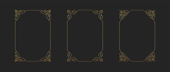 Minimal vintage elements frame collection.Golden rectangle decorative ornament border.
