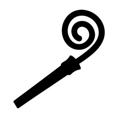 Black silhouette of a party blower against a white background illustration