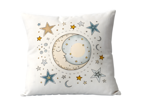 Whimsical watercolor moon and stars pillow for nursery decor
