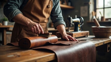 Close up image of leather production