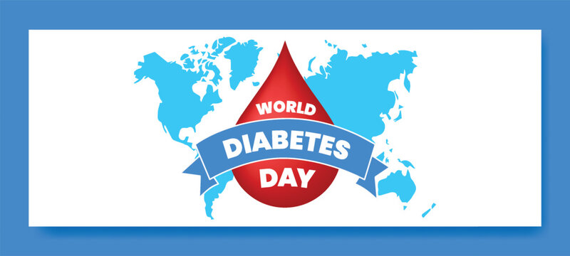 world diabetes day awareness Horizontal web banner vector template with Blood Drop, hand and blue circle vector template design