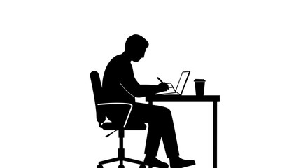 Silhouette of a person working diligently at their desk, absorbed in their tasks.
