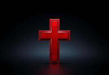 Fototapeta premium Red Christian Cross with Dark Background christianity