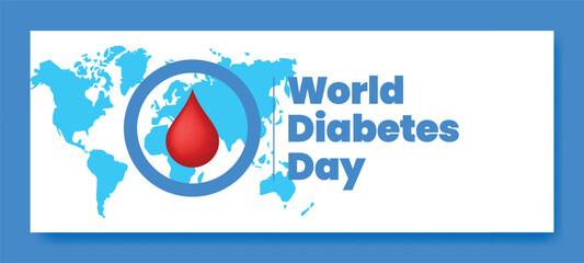 Horizontal banner template for world diabetes day awareness social media cover header and web banner with Blood Drop and blue circle vector template design