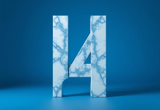 White and blue marble letter H on blue background alphabet