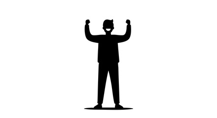 Silhouette of a joyful person with arms raised up.