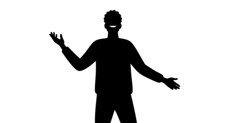 Silhouette of a man with his arms open and an inviting expression.