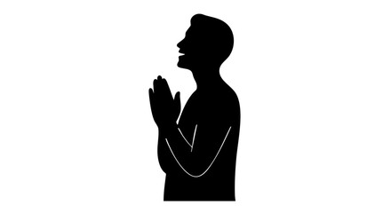 A man praying with his hands together. 