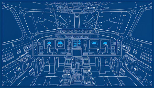 Detailed airplane cockpit blueprint design showcasing intricate aviation instrument panels