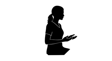 A silhouette of a woman, in a pose of offering. 