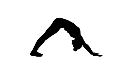 Silhouette of a person performing the downward-facing dog yoga pose.