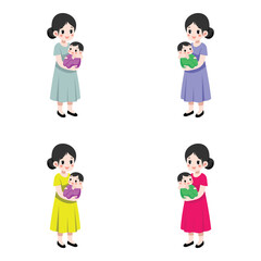 Vector Illustration of Mother and Child Set