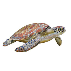 Fototapeta premium Green Sea Turtle Swimming Isolated on Transparent Background