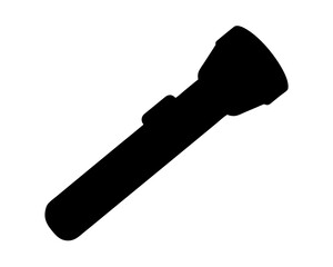 Black silhouette of a flashlight illuminates darkness with portable light source