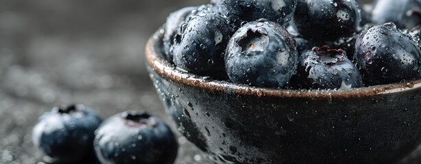 blueberries ceramic bowl, blueberries with water droplets, blueberries neutral light, Clean Studio Fruit Styling, Fresh Berry Close-Up, Minimalist Food Photography