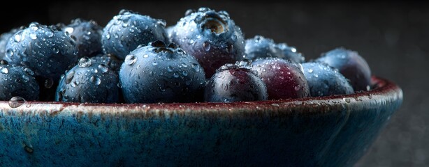 blueberries ceramic bowl, blueberries with water droplets, blueberries neutral light, Clean Studio Fruit Styling, Fresh Berry Close-Up, Minimalist Food Photography