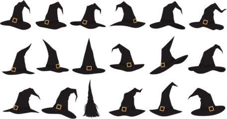 vector set of Illustration of different witch hats isolated on white
