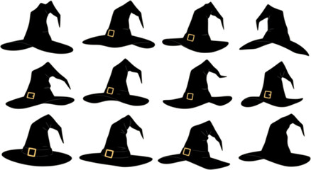 vector set of Illustration of different witch hats isolated on white
