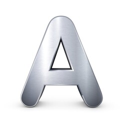 3D Silver Letter A Metallic Alphabet Font on White Background. 3d isolated illustration. A Capital Letter.