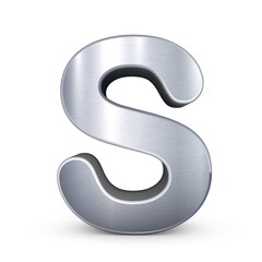 3D Silver Letter S Metallic Alphabet Font on White Background. 3d isolated illustration. S Capital Letter.