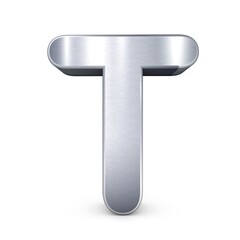 3D Silver Letter T Metallic Alphabet Font on White Background. 3d isolated illustration. T Capital Letter.