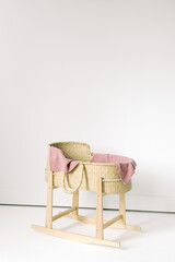 Blank White Wall Space Studio Baby Girl Basket Bassinet Olive Tree