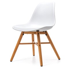 White plastic chair with light brown wooden legs