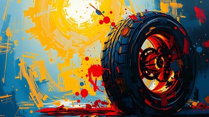 Futuristic Pit Stop Scene with Sports Car in Dramatic Digital Painting Style