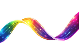 Vibrant rainbow ribbon of light twisting through darkness with sparkles