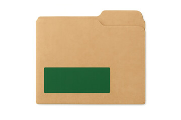 Closed manila folder with green label, isolated on transparent background, providing storage solution