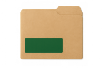 Closed manila folder with green label, isolated on transparent background, providing storage solution