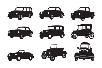 Obraz premium Vintage Classic Car Silhouette Vector Collection 
