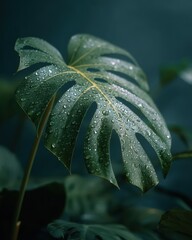 Obraz premium A leaf with water droplets on it