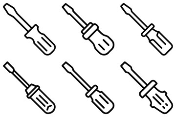 Fototapeta premium Six flat head screwdrivers with different handle designs arranged in a grid pattern