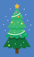 Christmas Tree with Snow and Lights Vector Illustration Design