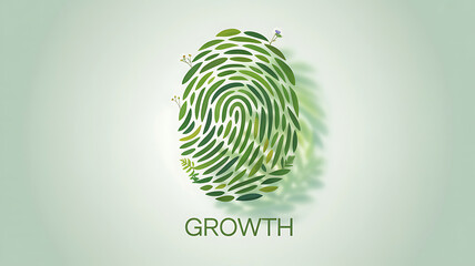 Green fingerprint made of leaves with text growth nature