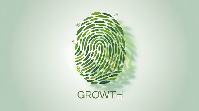 Green fingerprint made of leaves with text growth nature - Powered by Adobe