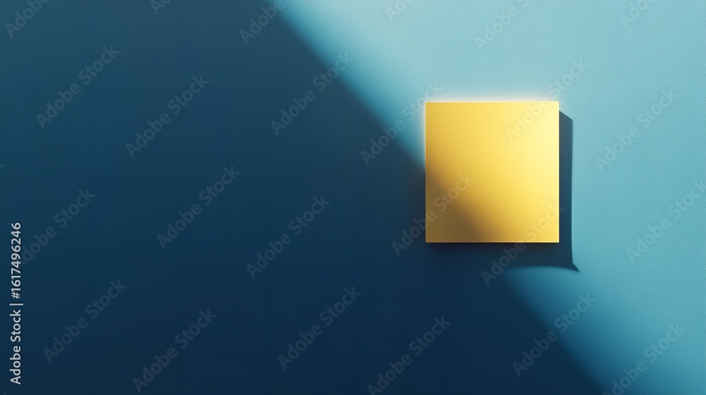 Poster abstract minimal design golden square on blue background modern art color block simple geometric sha