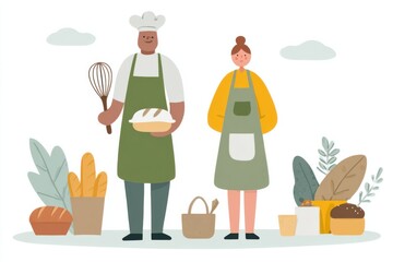 Illustration of bakery couple 