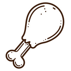 Simple illustration of a cartoon chicken drumstick featuring outlines and detailed design