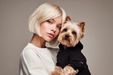 woman with yorkshire terrier