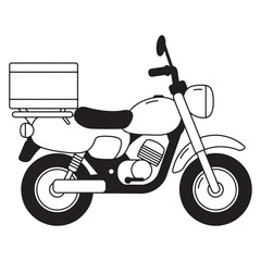 Vector illustration of a motorcycle with a delivery box in black and white