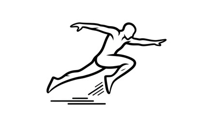A simple black and white line drawing of a runner in motion isolated on transparent background