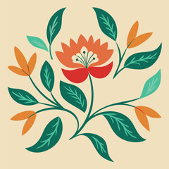 Hand drawn floral elements pattern with vintage botanical style