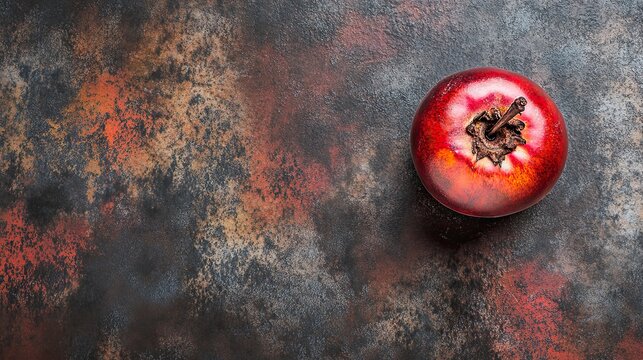 Red fruit on a dark textured surface.